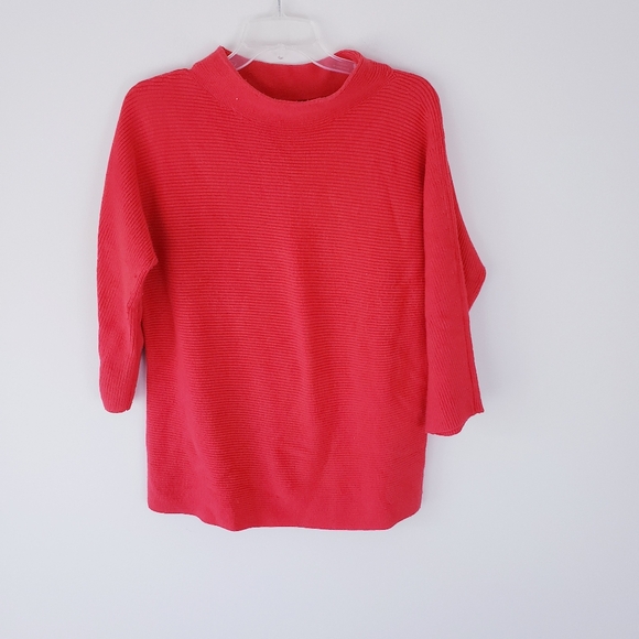 Lands' End Coral Red Orange Funnelneck Sweater Shrug Shaker Knit Textured Medium - Picture 2 of 8
